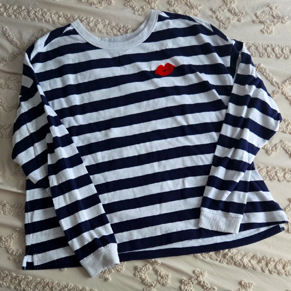 Old Navy Blue and White Long Sleeve Tee